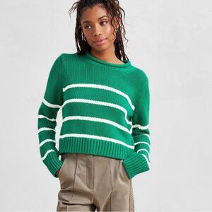 La Ligne Sakara Mini Marina Sweater - Green Cream Stripe 100% Cotton - Small